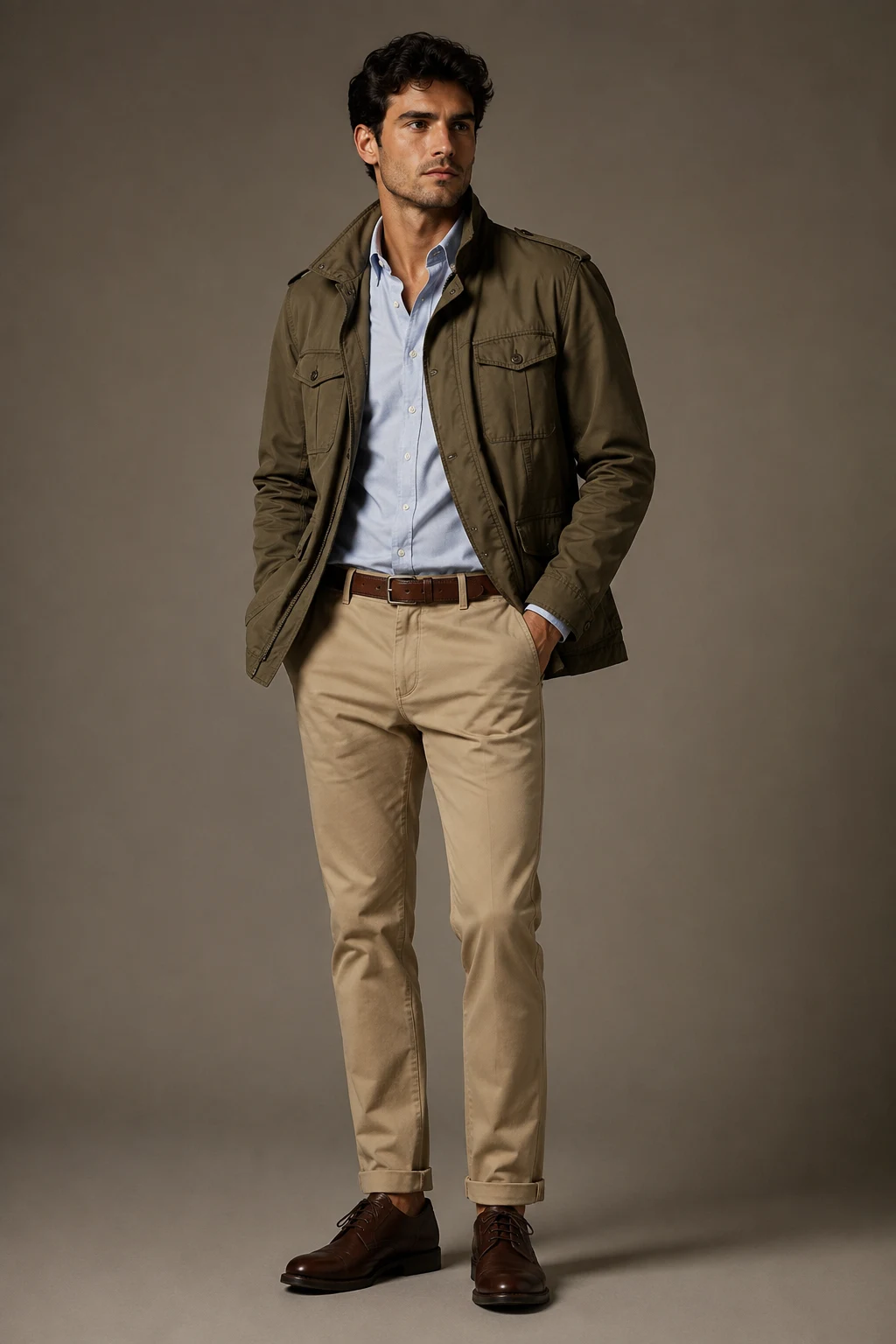 The Modern Heritage Uniform: Field Jacket, Oxford Shirt, and Chinos — classic basic outfits men style outfit, worn by a stylish man