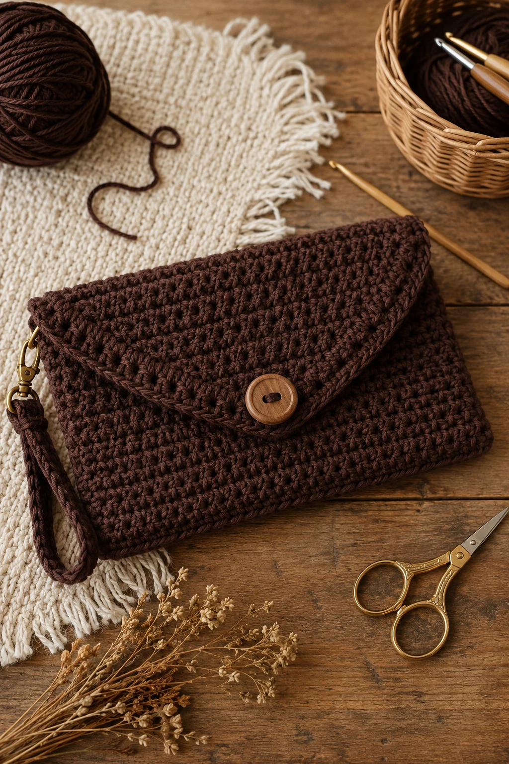 Classic Chocolate Brown Clutch Bag Crochet — Clutch bag crochet style outfit