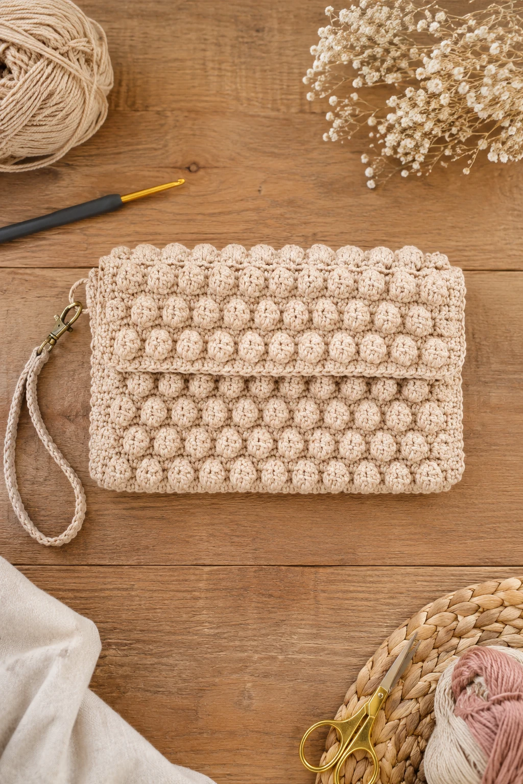 Textured Bobble Stitch Clutch — Clutch bag crochet style outfit