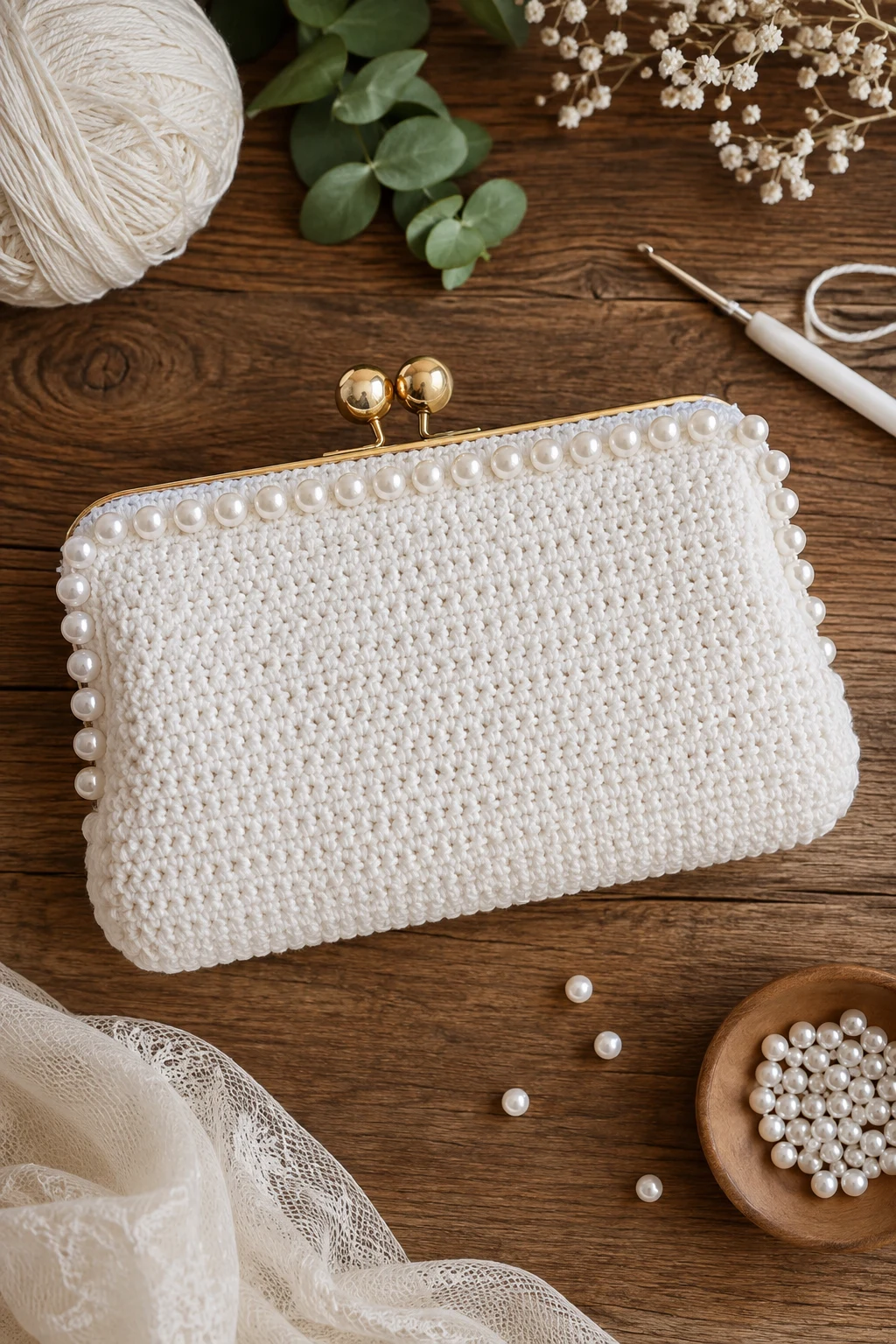 Pearl-Trimmed Wedding Clutch — Clutch bag crochet style outfit