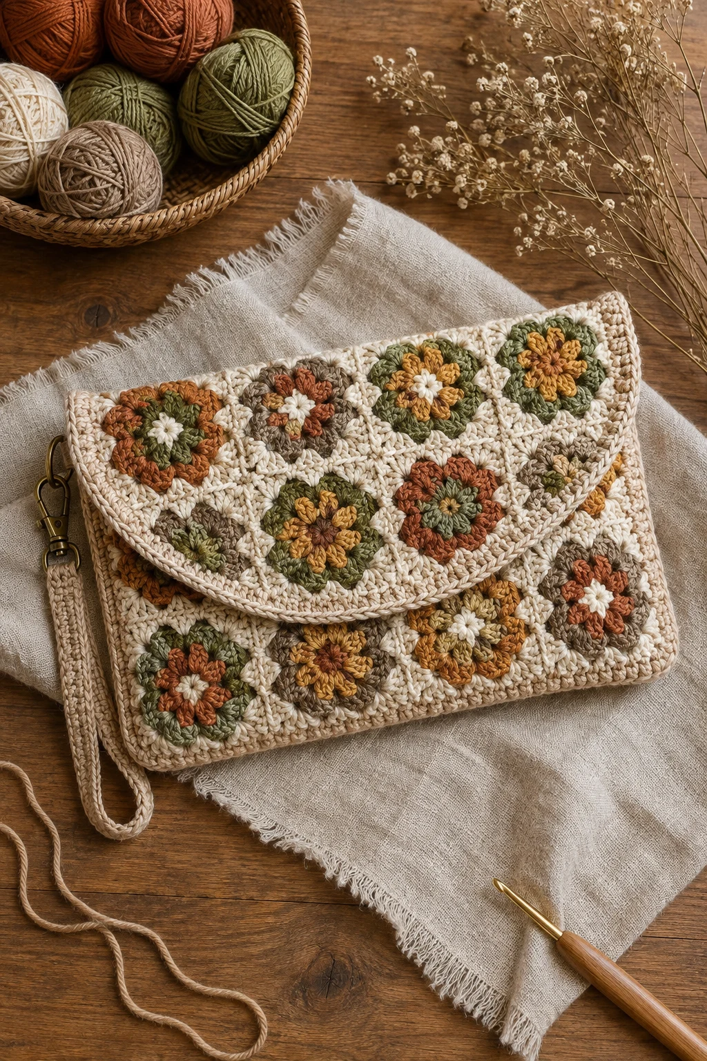Boho Granny Square Clutch — Clutch bag crochet style outfit