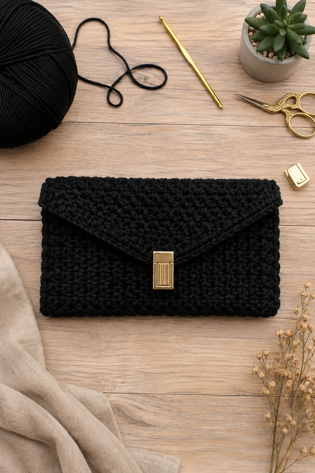Minimalist Black Evening Clutch — Clutch bag crochet style outfit