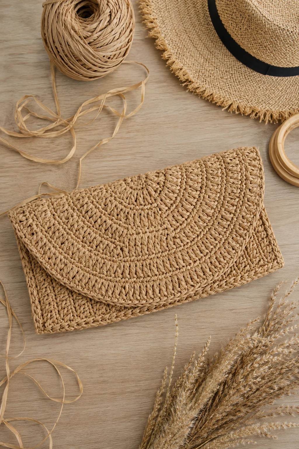 Raffia Summer Clutch — Clutch bag crochet style outfit