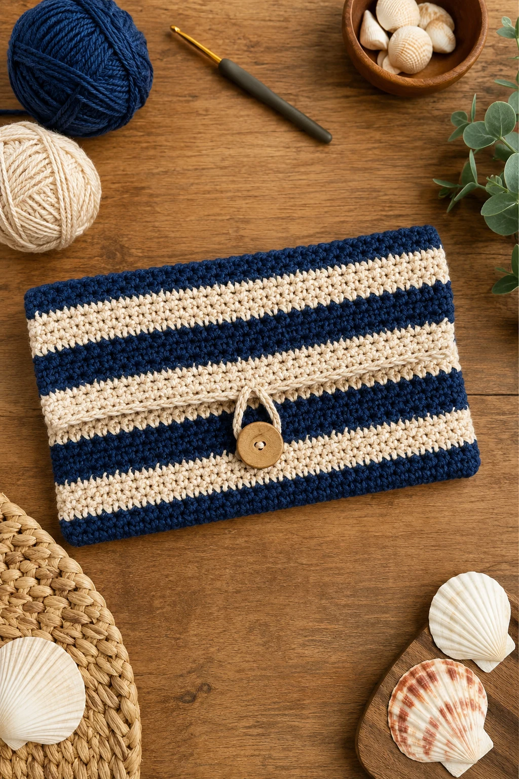 Striped Coastal Clutch Bag Crochet — Clutch bag crochet style outfit