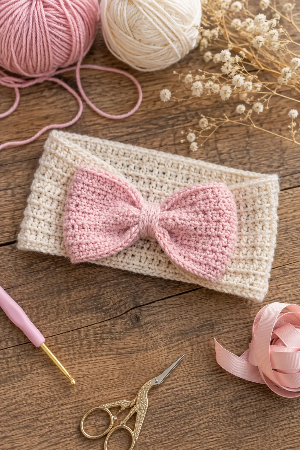 Bow-Trimmed Crochet Headband — coquette crochet ideas style outfit