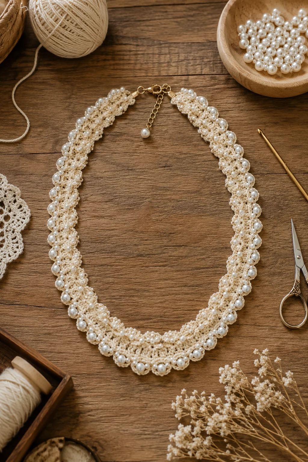 Pearl-Trimmed Crochet Necklace — coquette crochet ideas style outfit