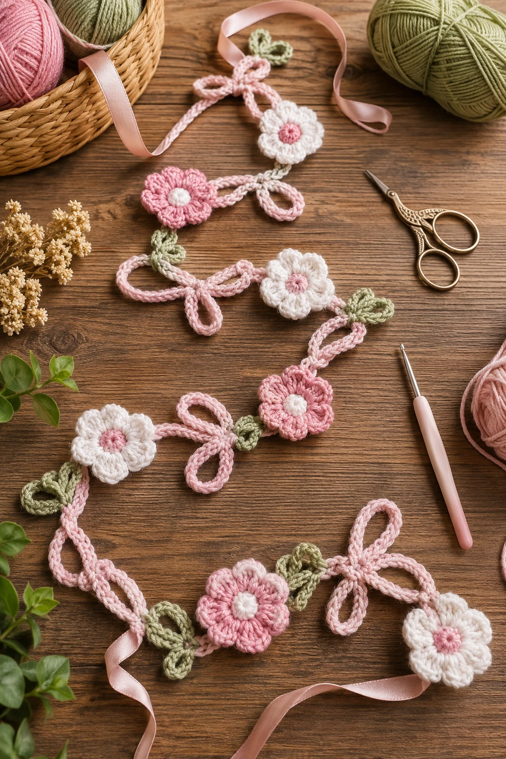 Crochet Ribbon Flower Garland — coquette crochet ideas style outfit