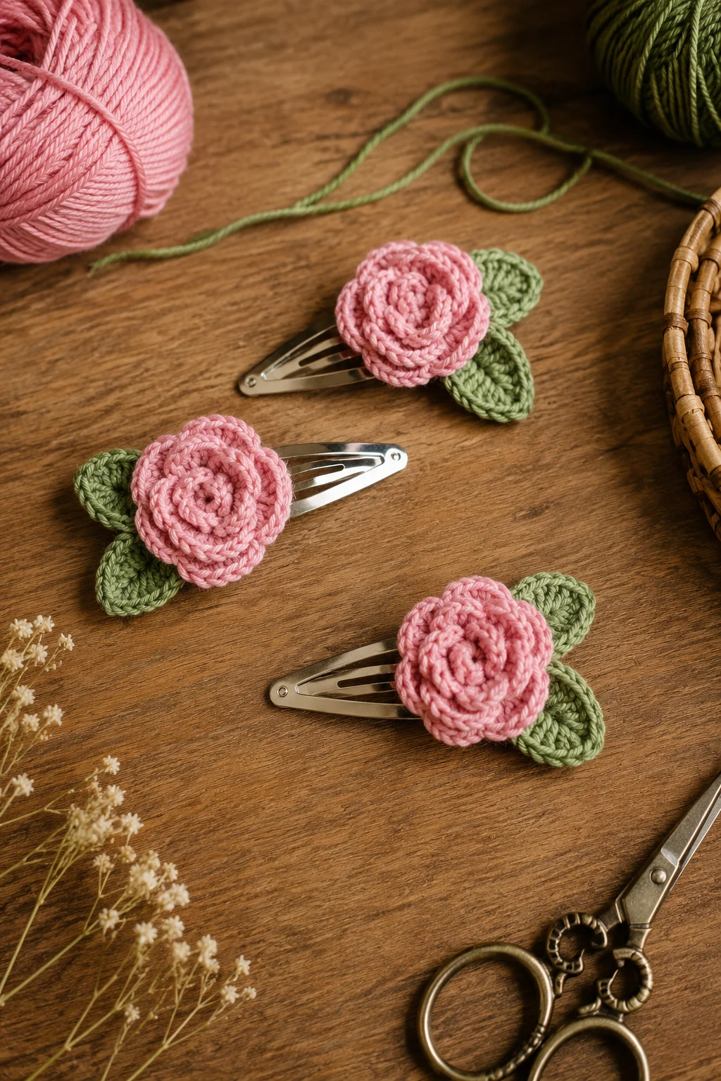 Coquette Crochet Rose Hair Clips — coquette crochet ideas style outfit