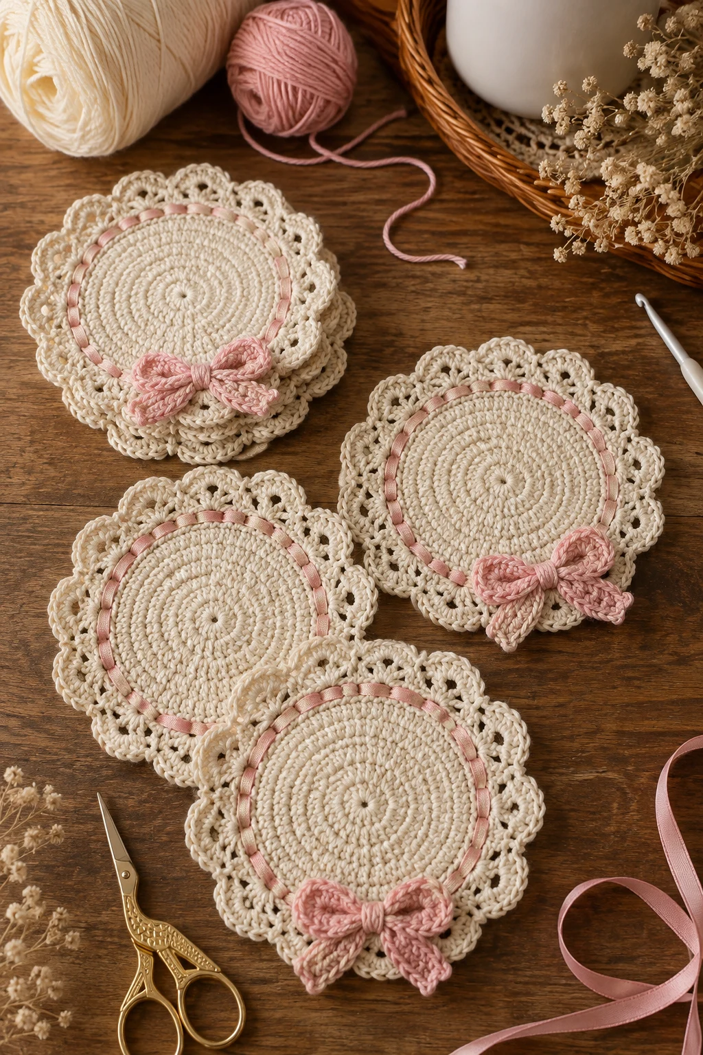 Lace-Edged Crochet Coasters — coquette crochet ideas style outfit