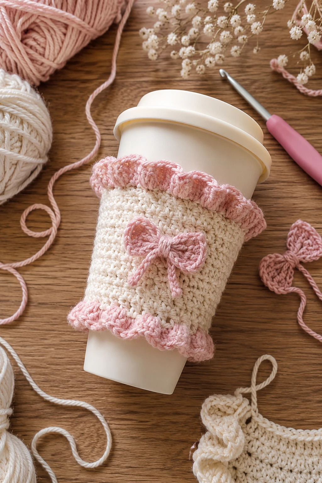 Ruffled Crochet Cup Cozy — coquette crochet ideas style outfit