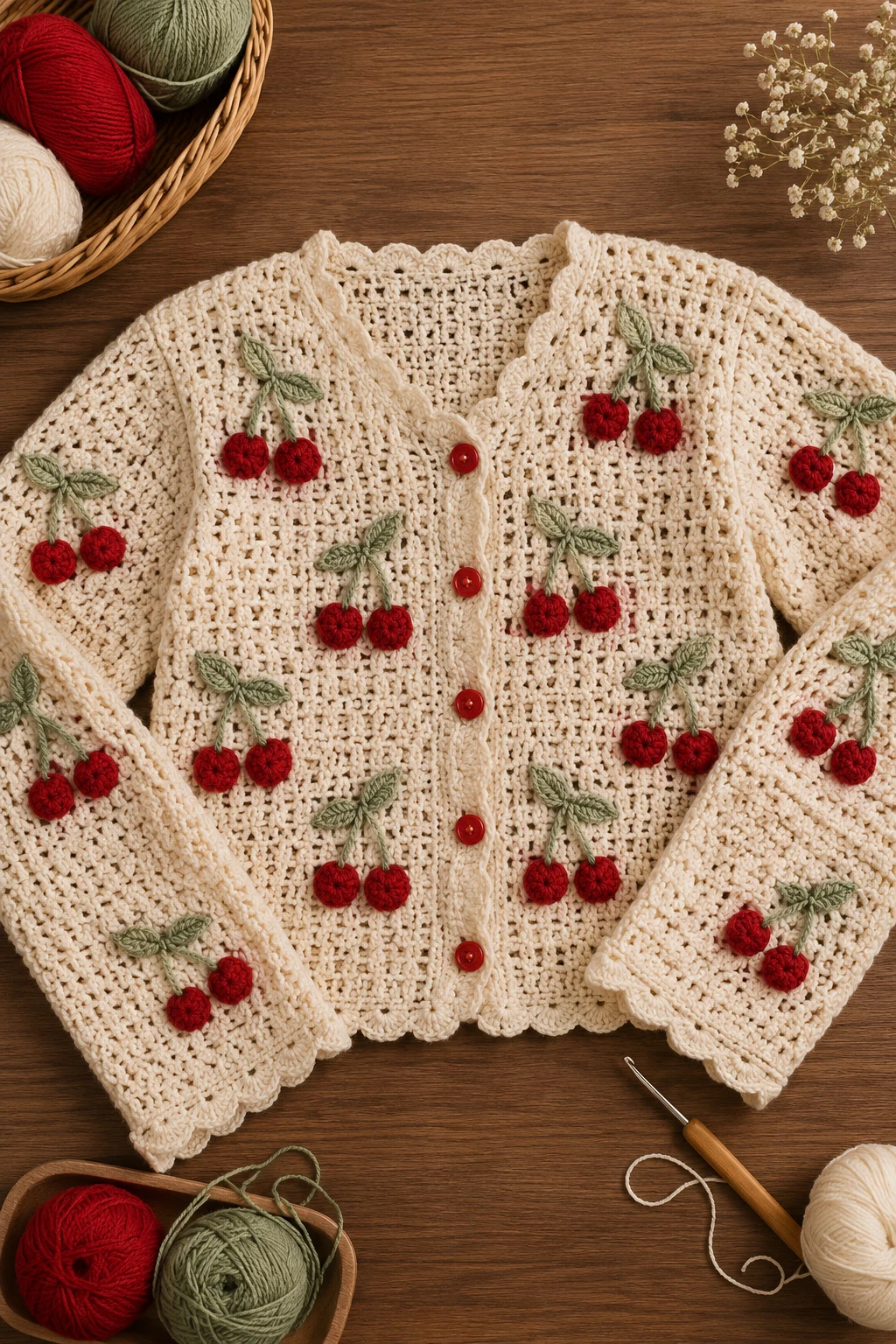 Crochet Cherry Motif Cardigan — coquette crochet ideas style outfit