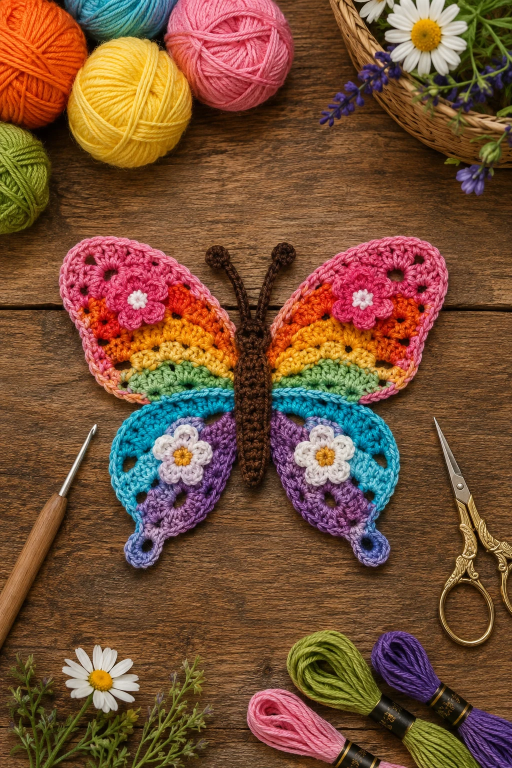 Rainbow Garden Butterfly — crochet applique patterns free butterfly style outfit