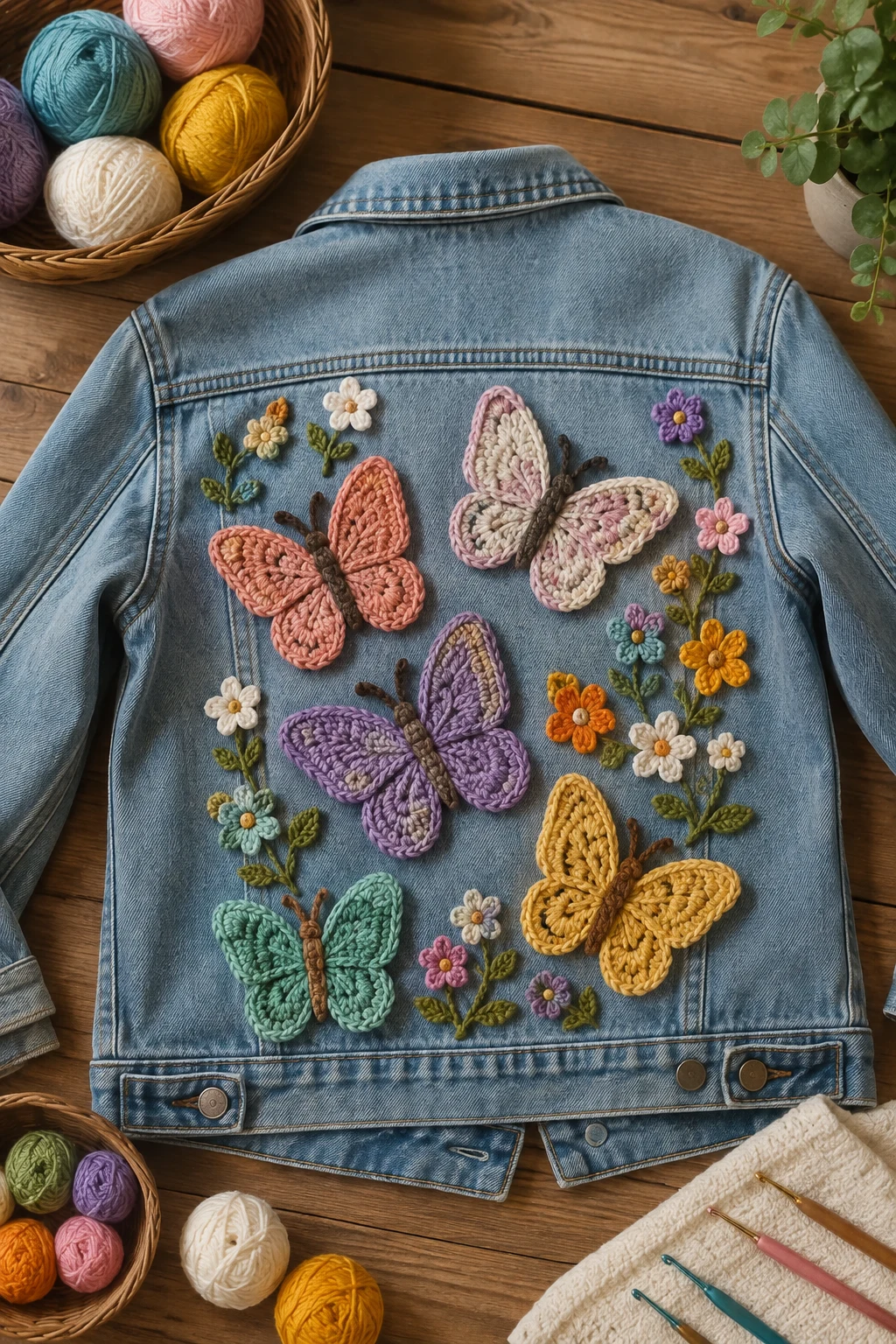 Denim Jacket Butterfly — crochet applique patterns free butterfly style outfit