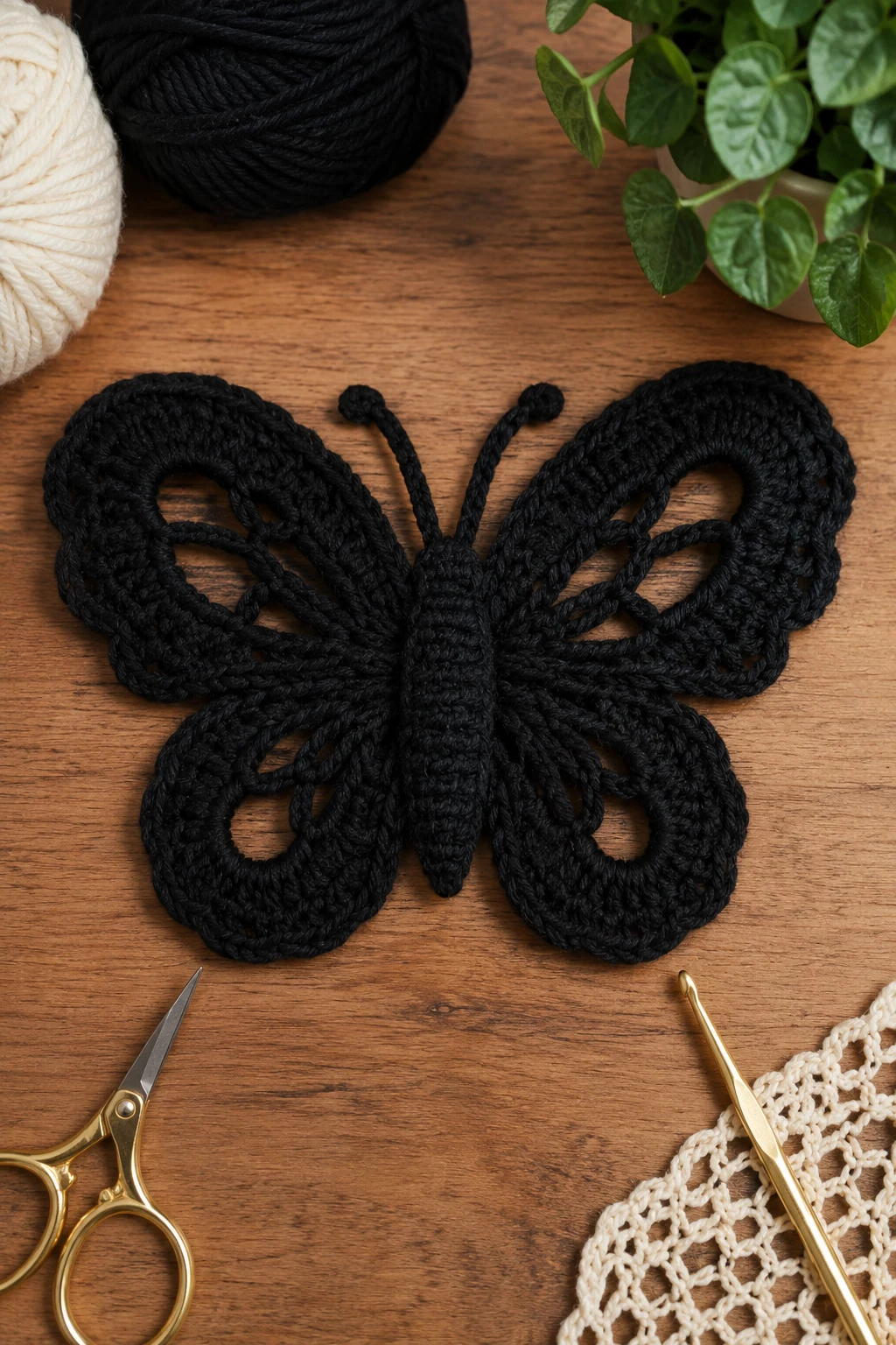 Monochrome Black Butterfly — crochet applique patterns free butterfly style outfit