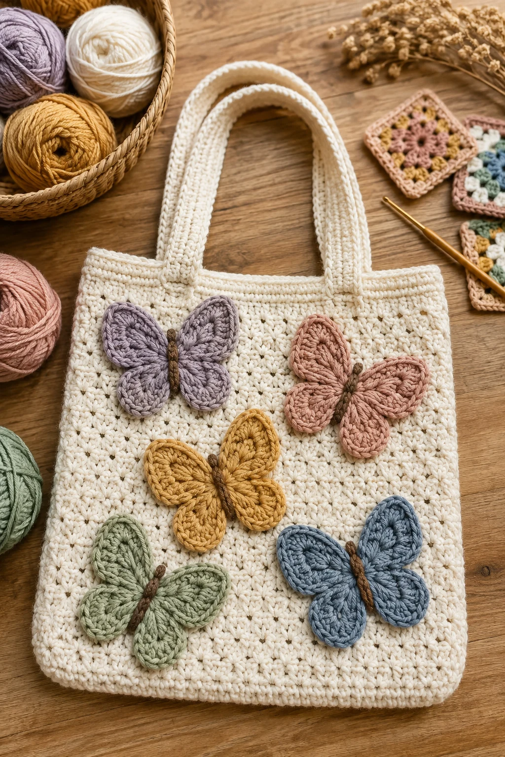 Tote Bag Butterfly — crochet applique patterns free butterfly style outfit
