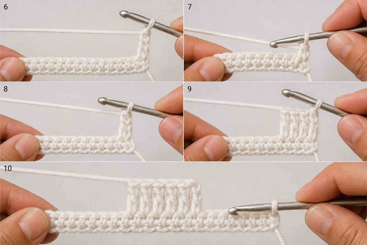 Steps 6–10 — crochet baby blanket free pattern