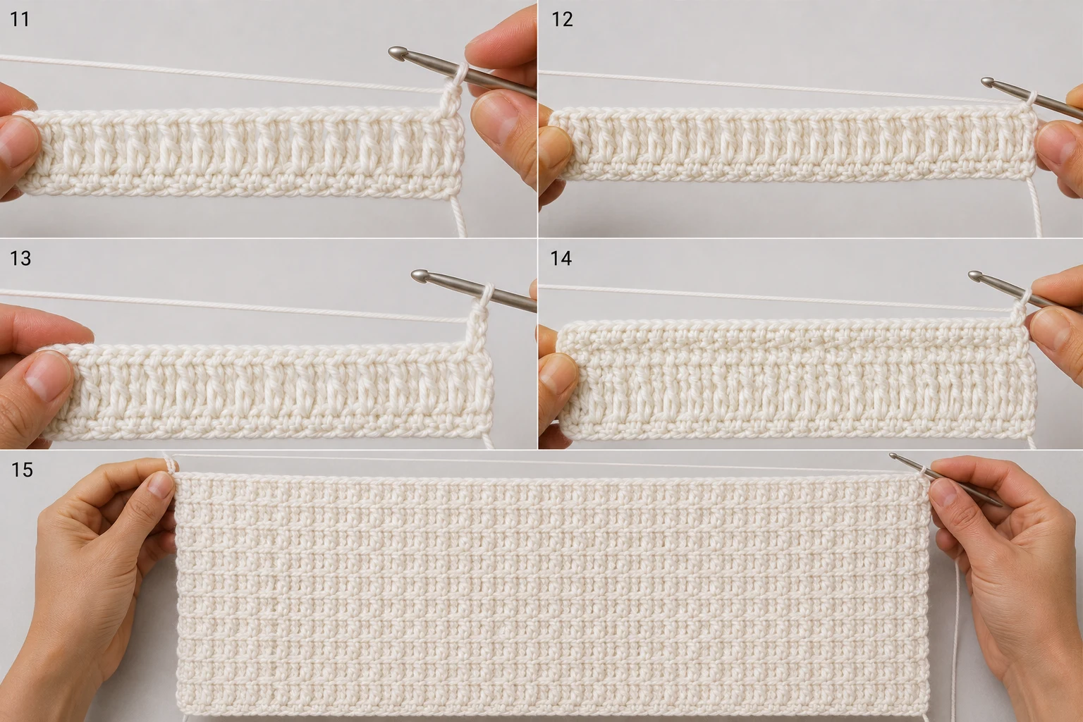 Steps 11–15 — crochet baby blanket free pattern
