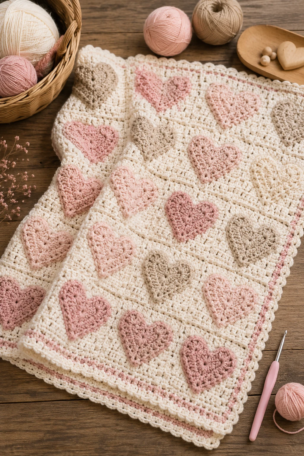 Heart Motif Baby Blanket — crochet baby blanket ideas style outfit