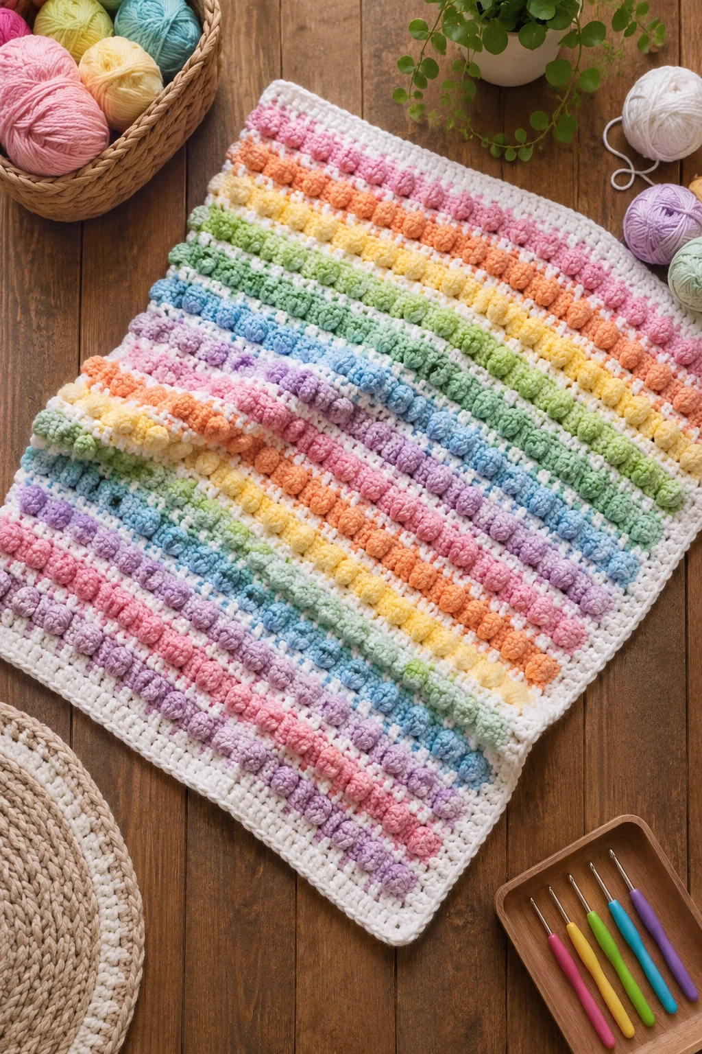 Rainbow Bobble Baby Blanket — crochet baby blanket ideas style outfit