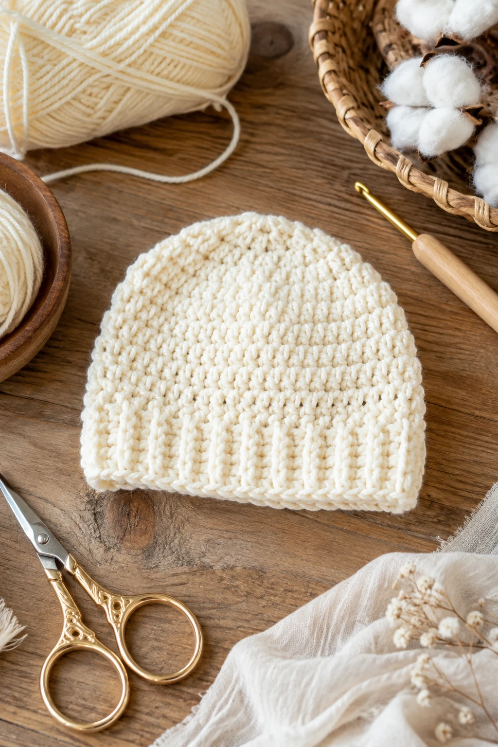 Classic Cream Newborn Crochet Baby Cap — crochet baby cap style outfit