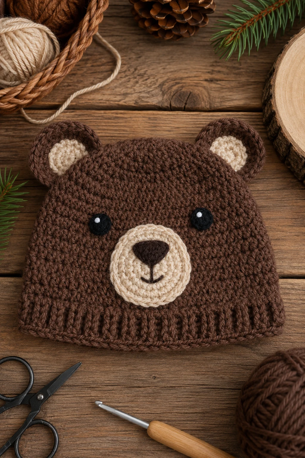 Woodland Bear Crochet Baby Cap — crochet baby cap style outfit