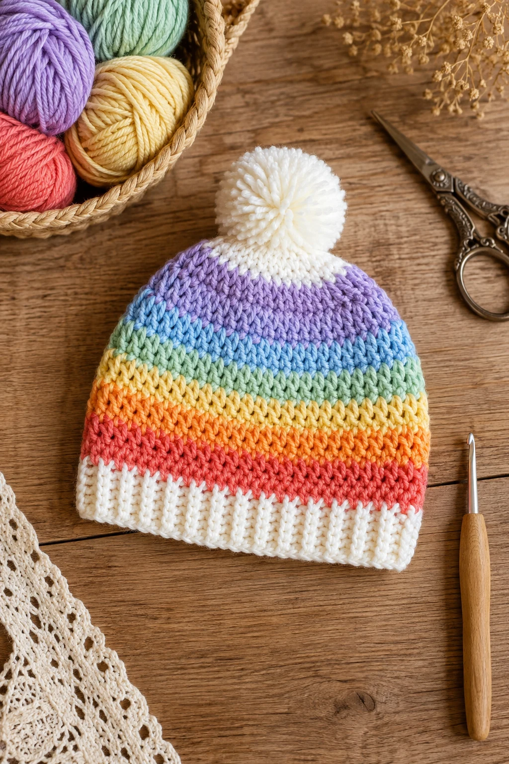 Rainbow Stripe Crochet Baby Cap — crochet baby cap style outfit