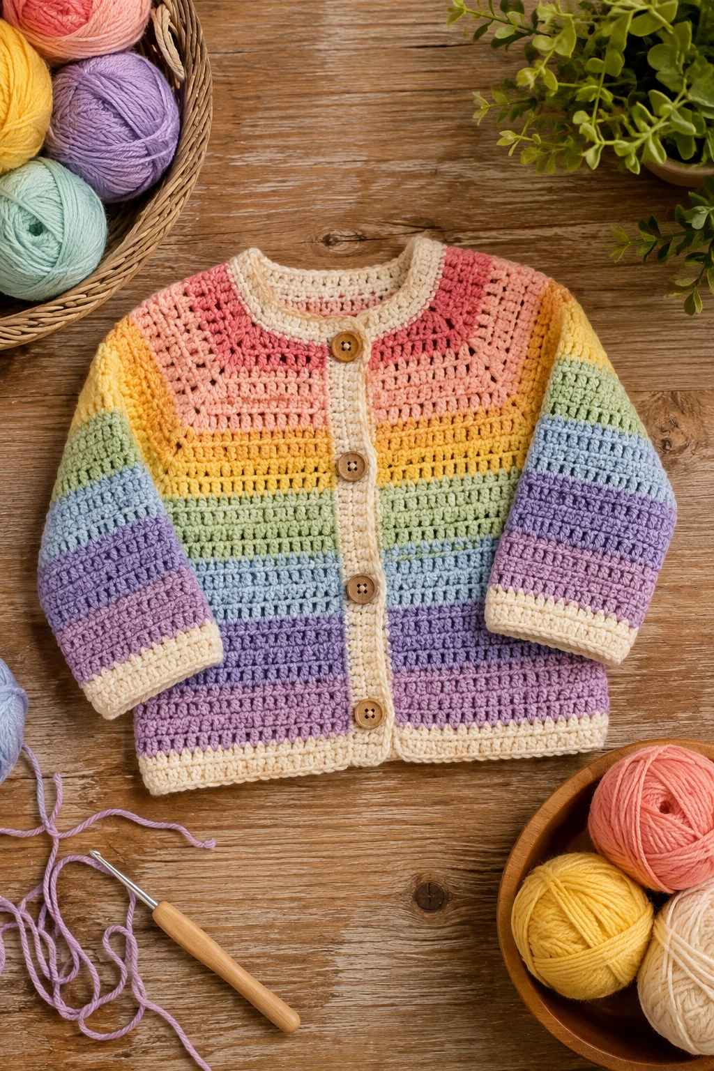 Rainbow Stripe Crochet Baby Cardigan — crochet baby cardigan style outfit