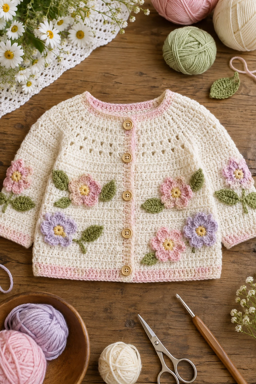 Floral Spring Crochet Baby Cardigan — crochet baby cardigan style outfit