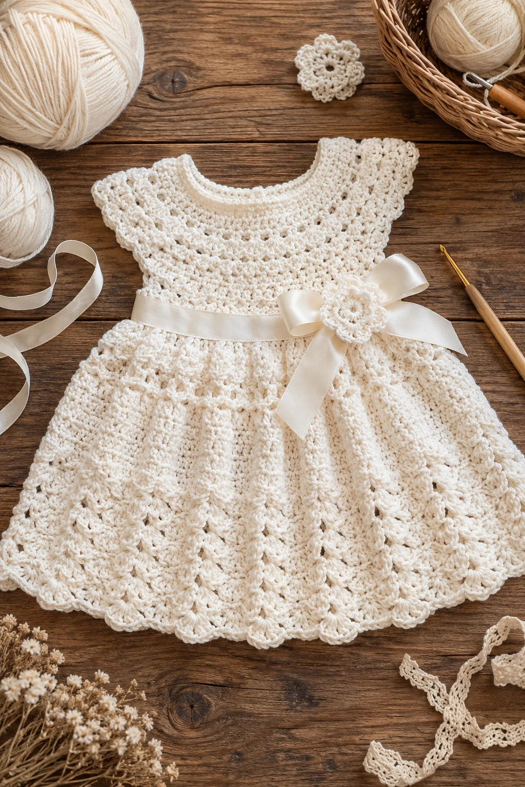 Classic Ivory Crochet Baby Dress — Crochet Baby Dress style outfit