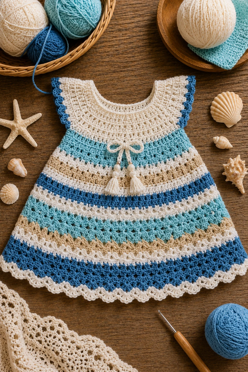 Striped Beach Crochet Baby Dress — Crochet Baby Dress style outfit