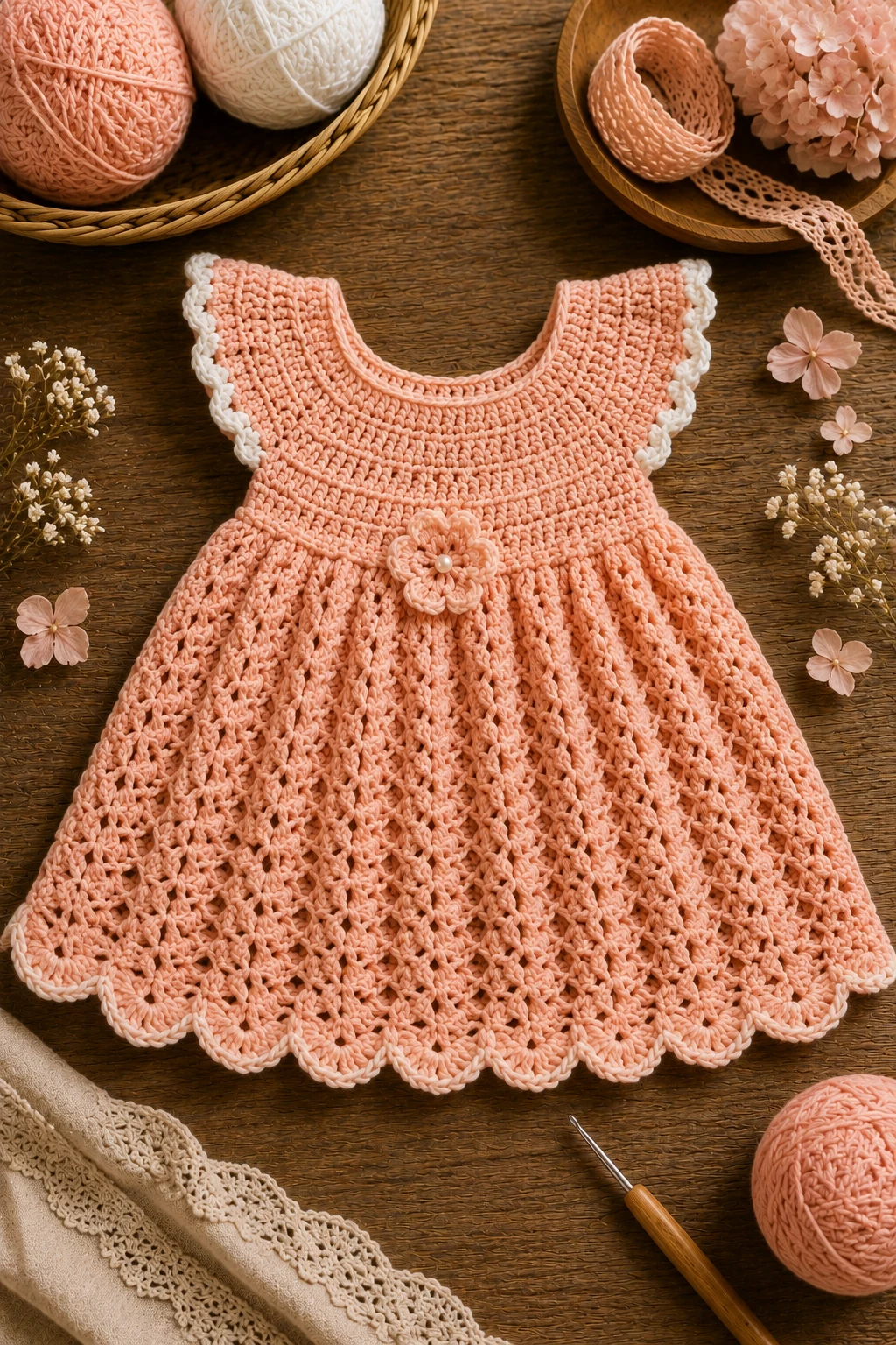Peach Scallop-Hem Dress — Crochet Baby Dress style outfit