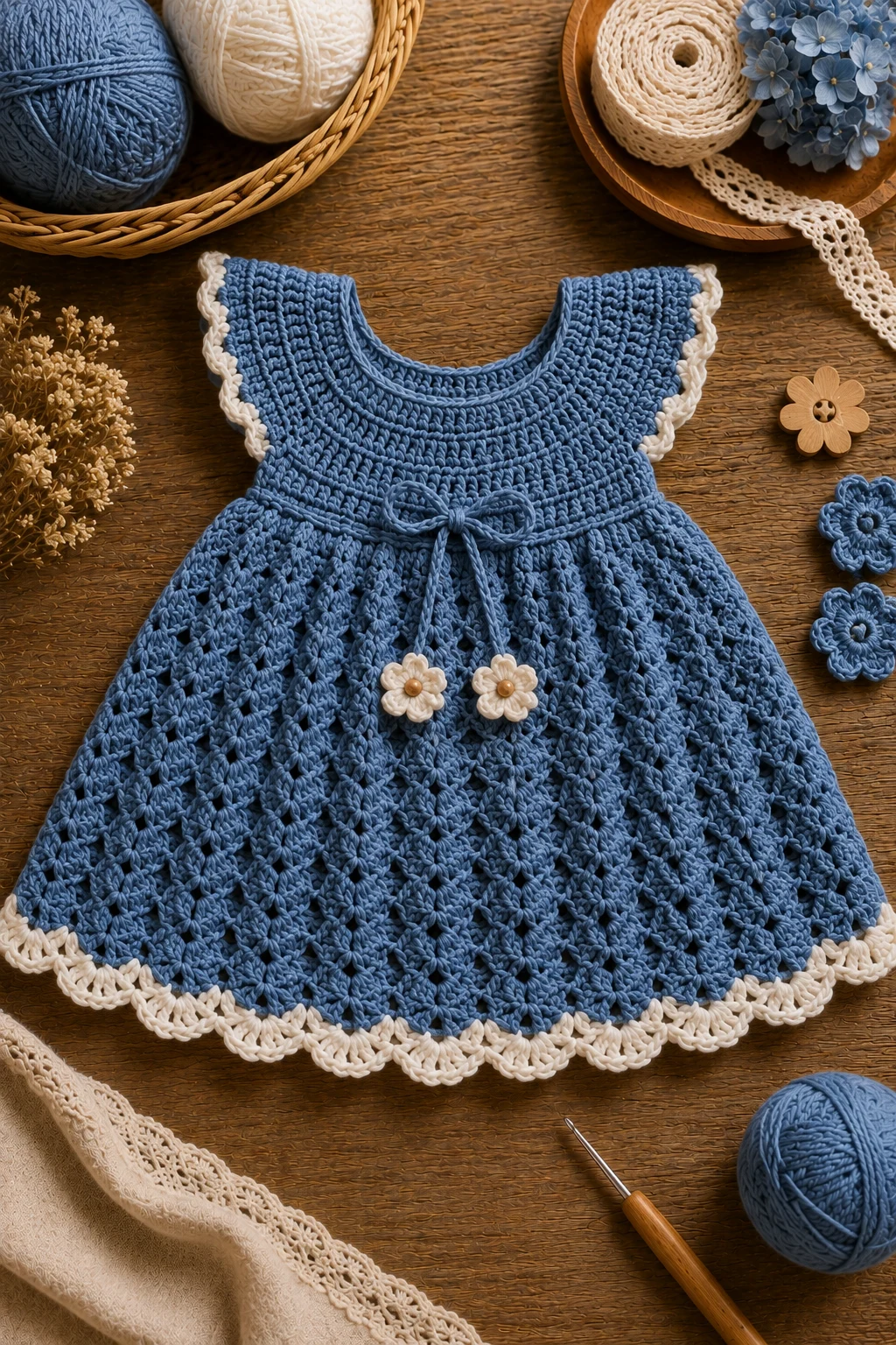 Denim-Blue Everyday Dress — Crochet Baby Dress style outfit