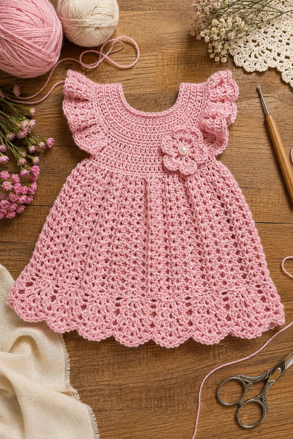 Blush Pink Birthday Dress — Crochet Baby Dress style outfit