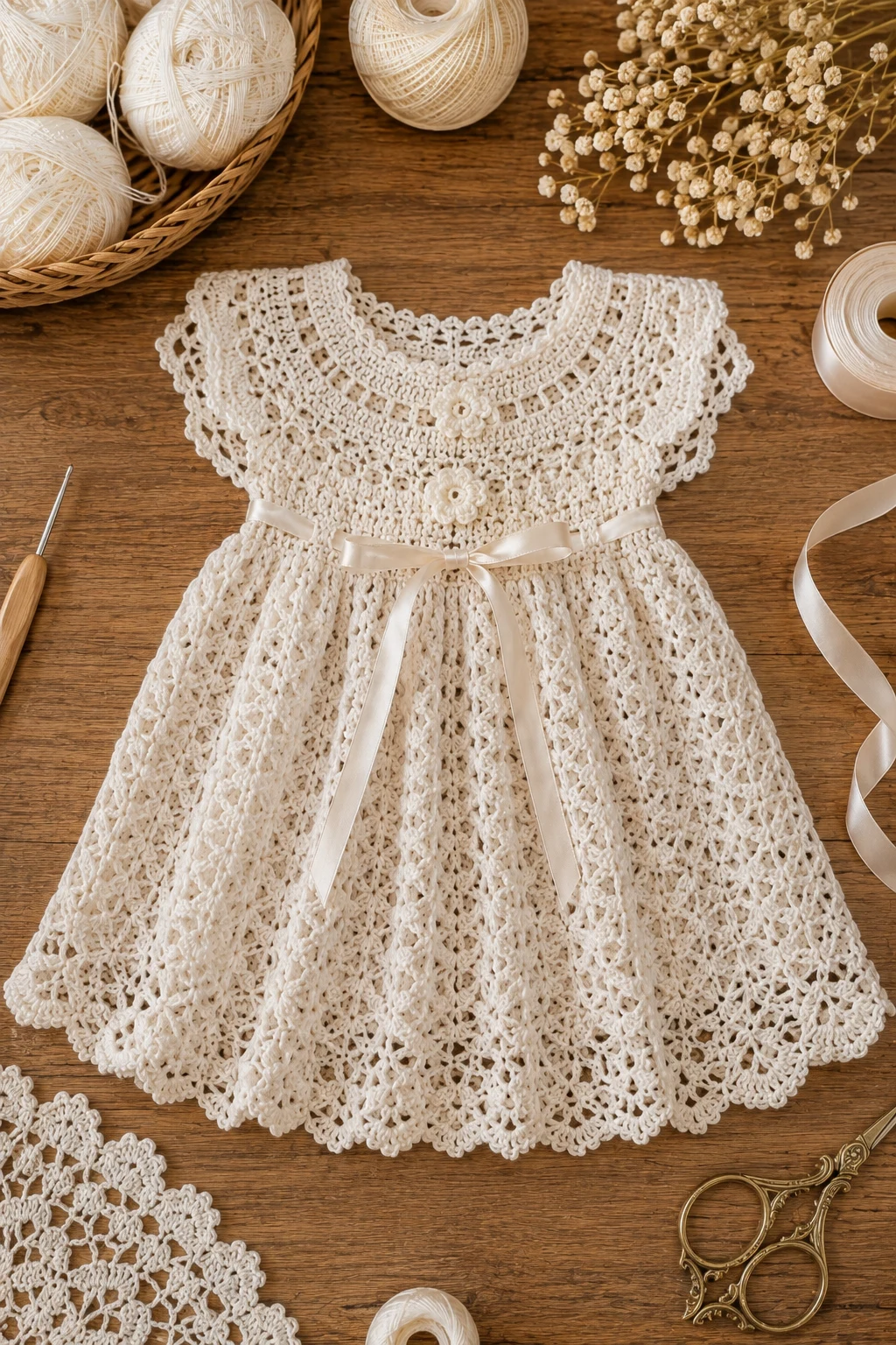 Vintage Lace Crochet Baby Dress — crochet baby dress style outfit