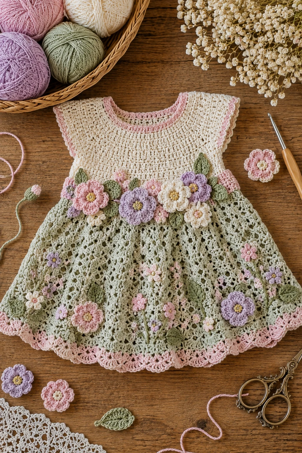 Floral Garden Crochet Baby Dress — crochet baby dress style outfit
