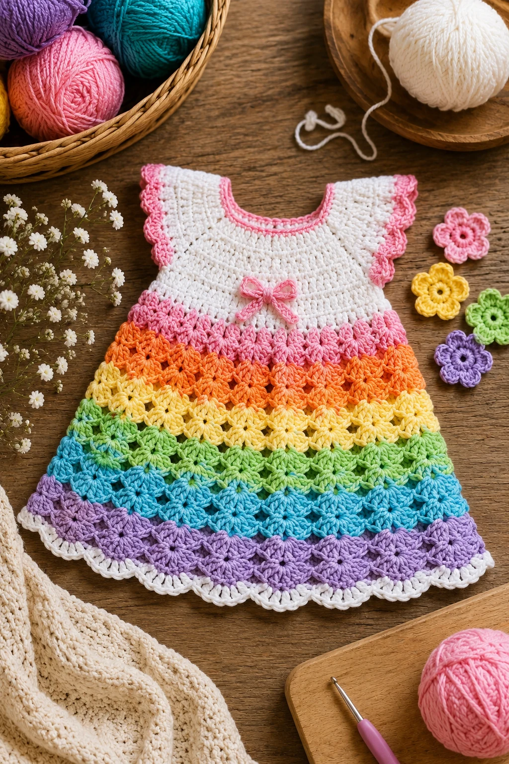 Rainbow Party Crochet Baby Dress — Crochet Baby Dress style outfit