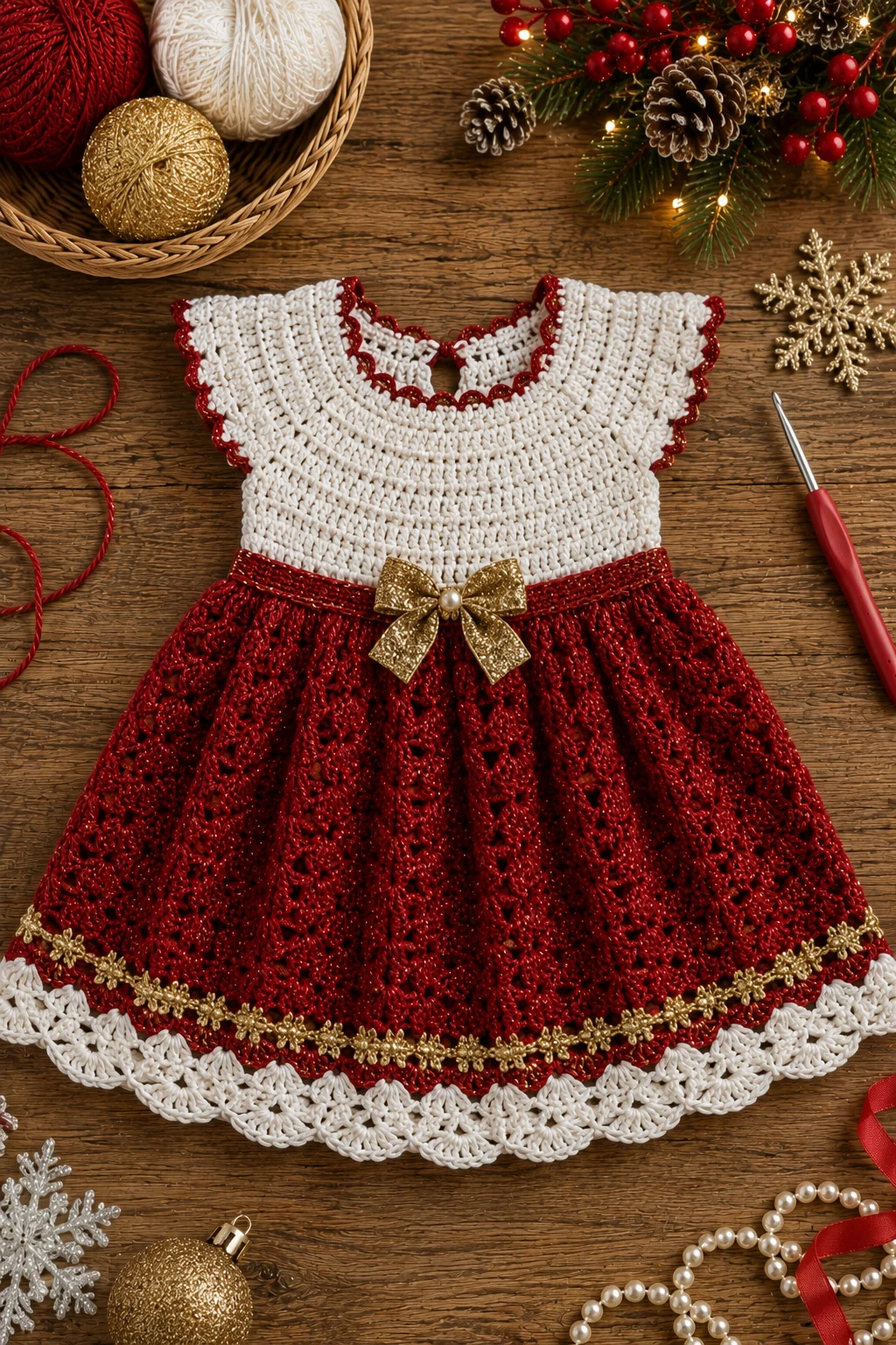 Holiday Sparkle Crochet Baby Dress — crochet baby dress style outfit