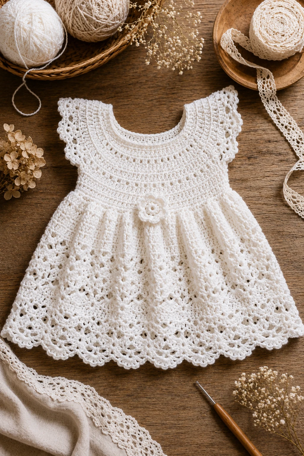White Lace-Effect Crochet Dress — Crochet Baby Dress style outfit