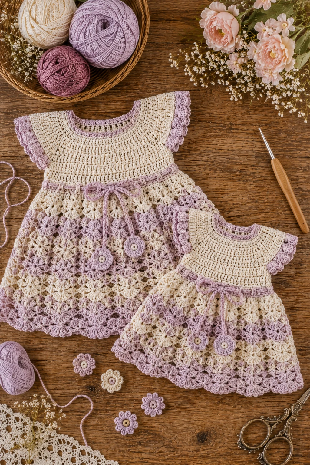 Matching Sister Crochet Baby Dress Set — crochet baby dress style outfit