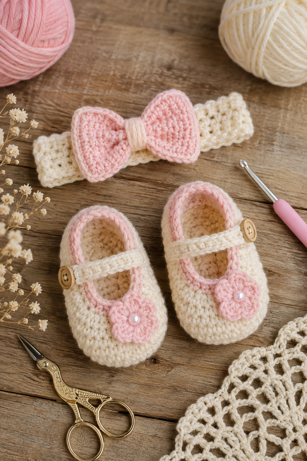 A Matching Baby Headband and Booties Set — crochet baby gifts style outfit