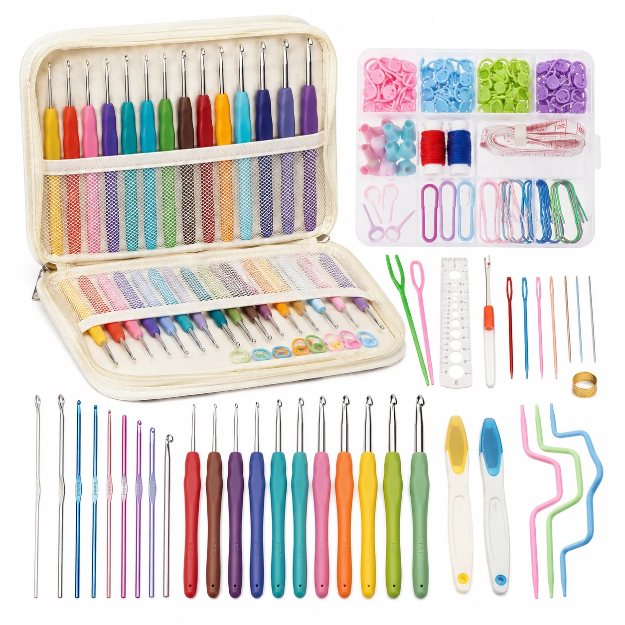 MECHEER Crochet Hooks 12 Sizes Crochet Hook Set, 51 Pack Yarn Crochet Kit for Beginners