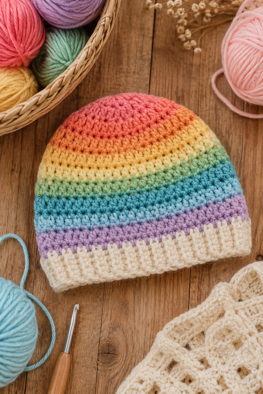 Rainbow Stripe Crochet Baby Hat — crochet baby hat style outfit