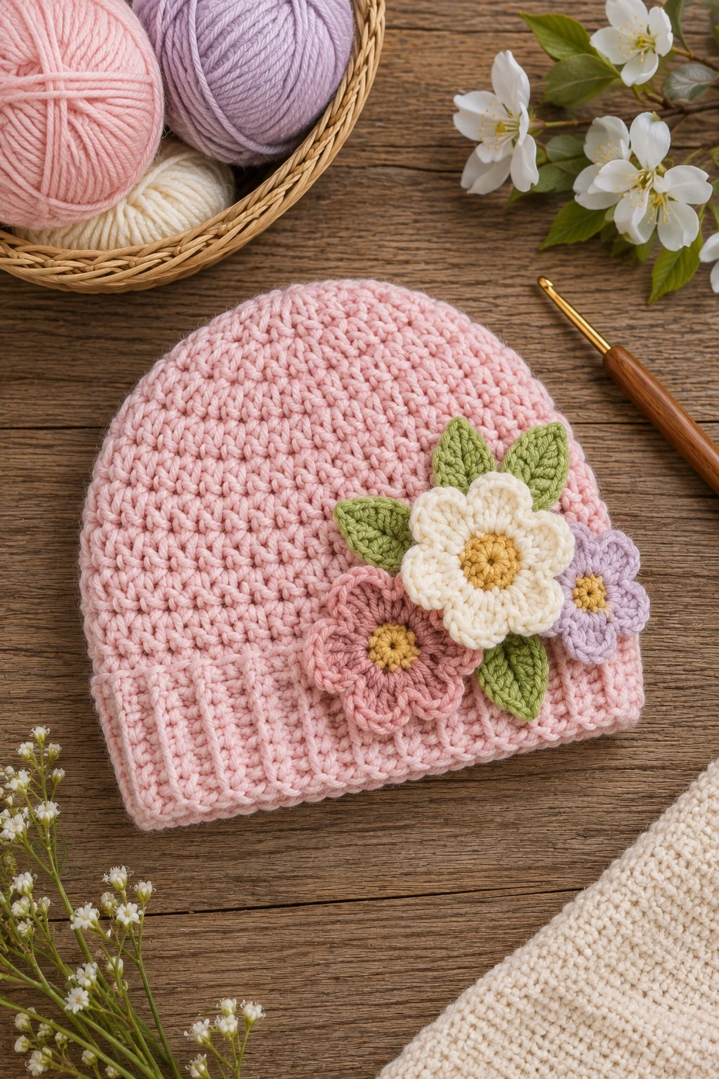 Floral Spring Crochet Baby Hat — crochet baby hat style outfit
