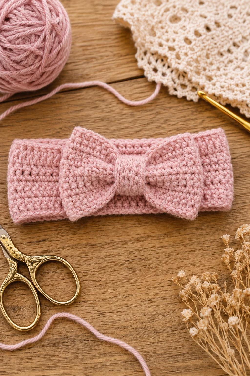 Classic Blush Bow Crochet Baby Headband — crochet baby headband style outfit
