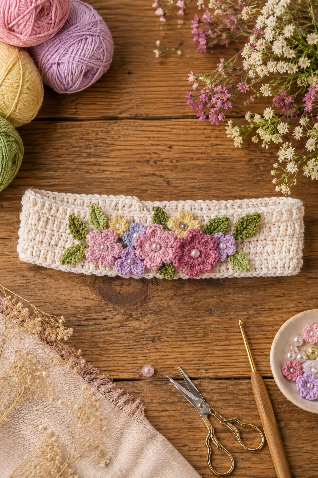 Tiny Flower Garden Headband — crochet baby headband style outfit