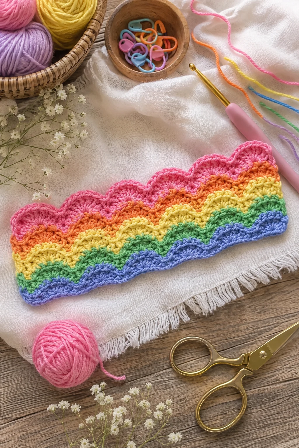 Rainbow Scallop Statement Band — crochet baby headband style outfit