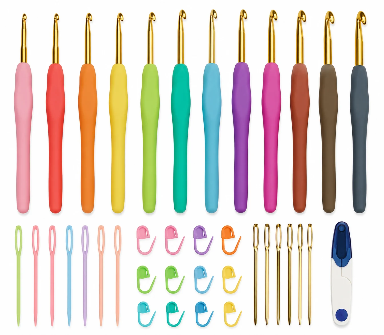 Crochet Hooks Set with Ergonomic Handles and Craft Accessories