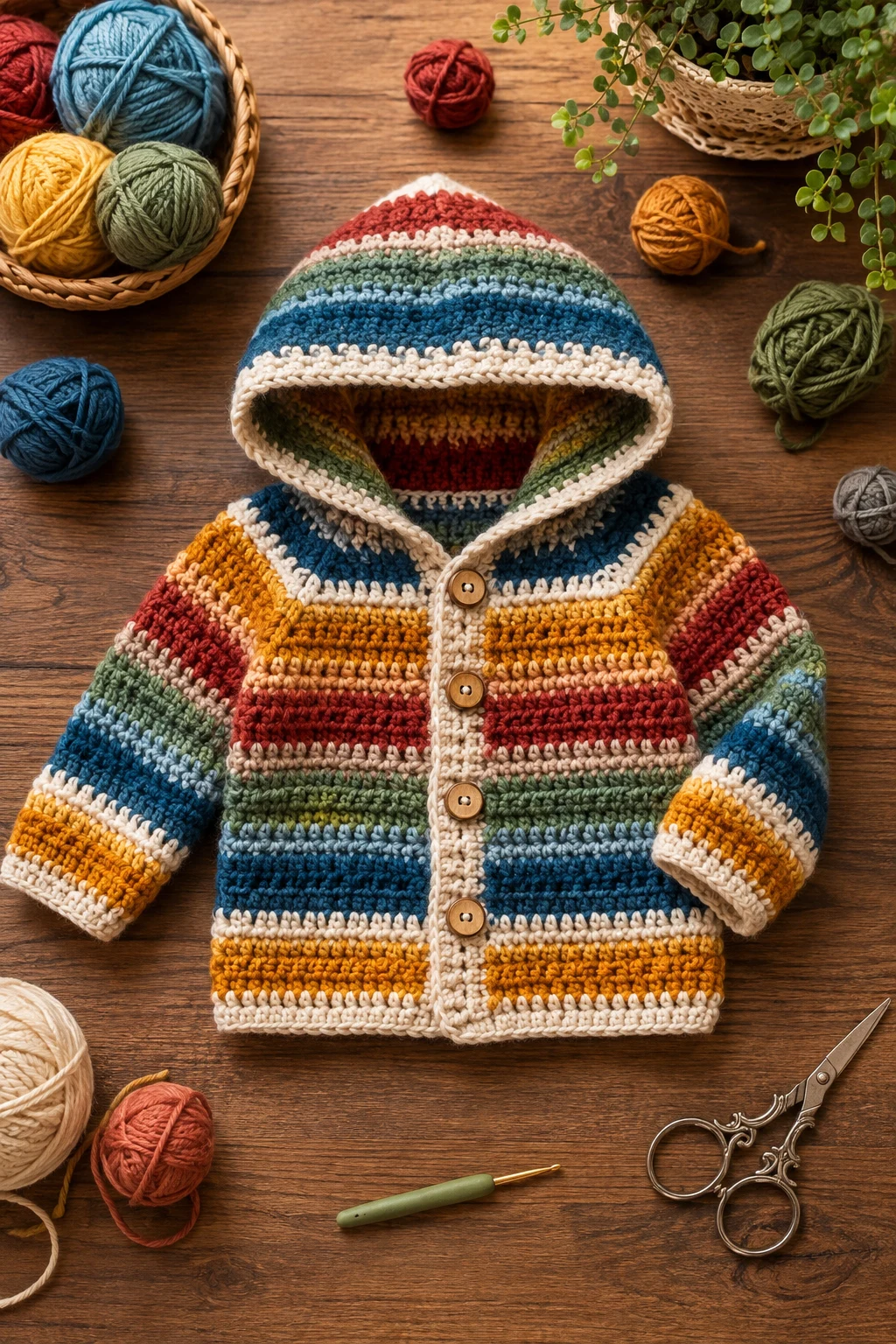 Rainbow Stripe Adventure Jacket — crochet baby jacket style outfit