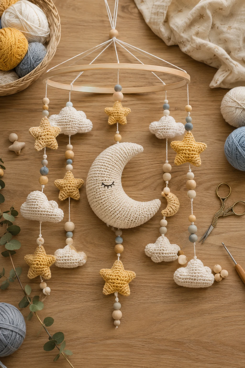 Moon & Stars Crochet Baby Mobile — crochet baby mobiles style outfit