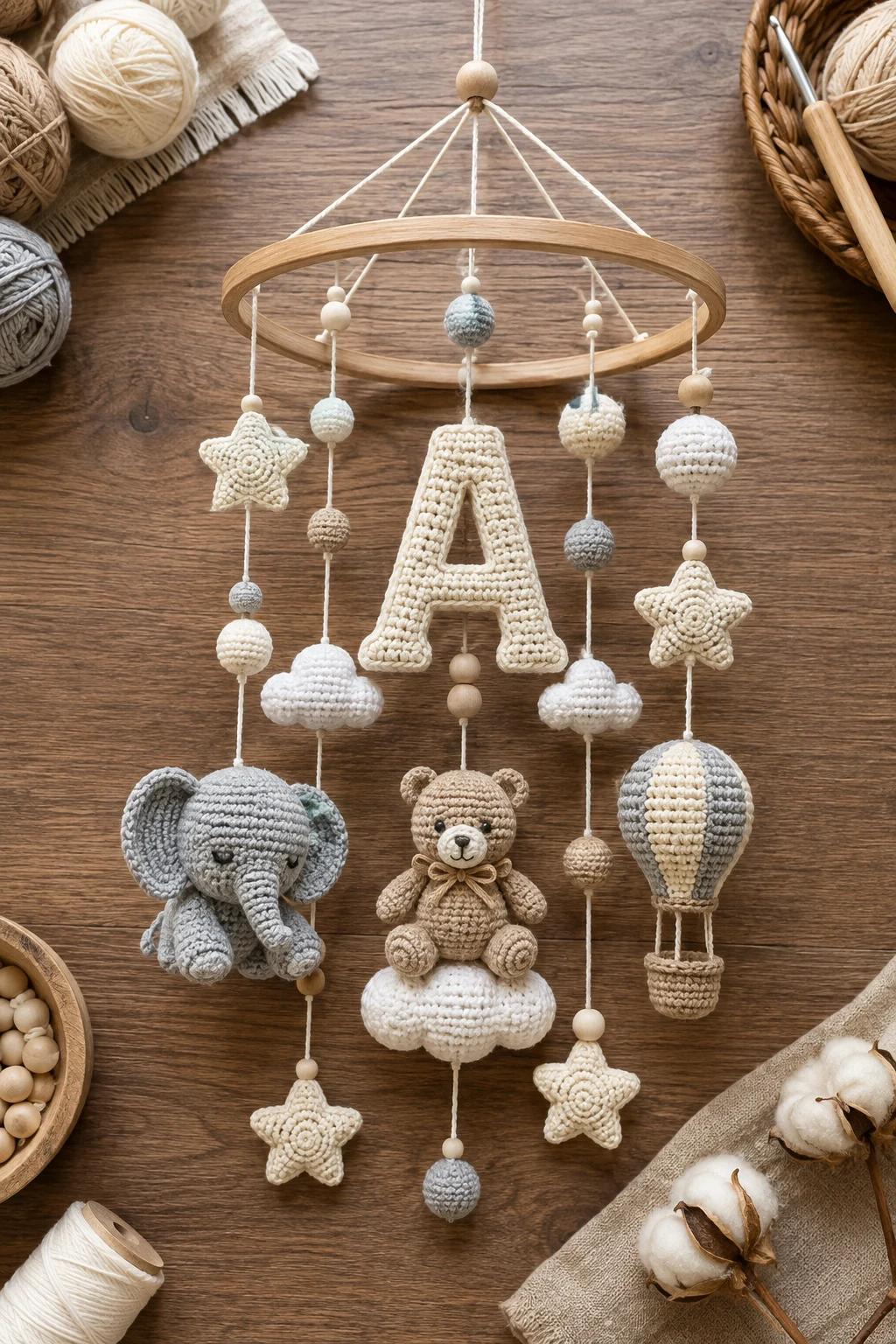 Personalized Initial & Baby Name Mobile — crochet baby mobiles style outfit